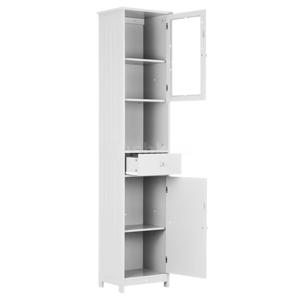 Tall Slim White Wood Storage Cabinet w/Shelves Drawer Doors US SELLER ...