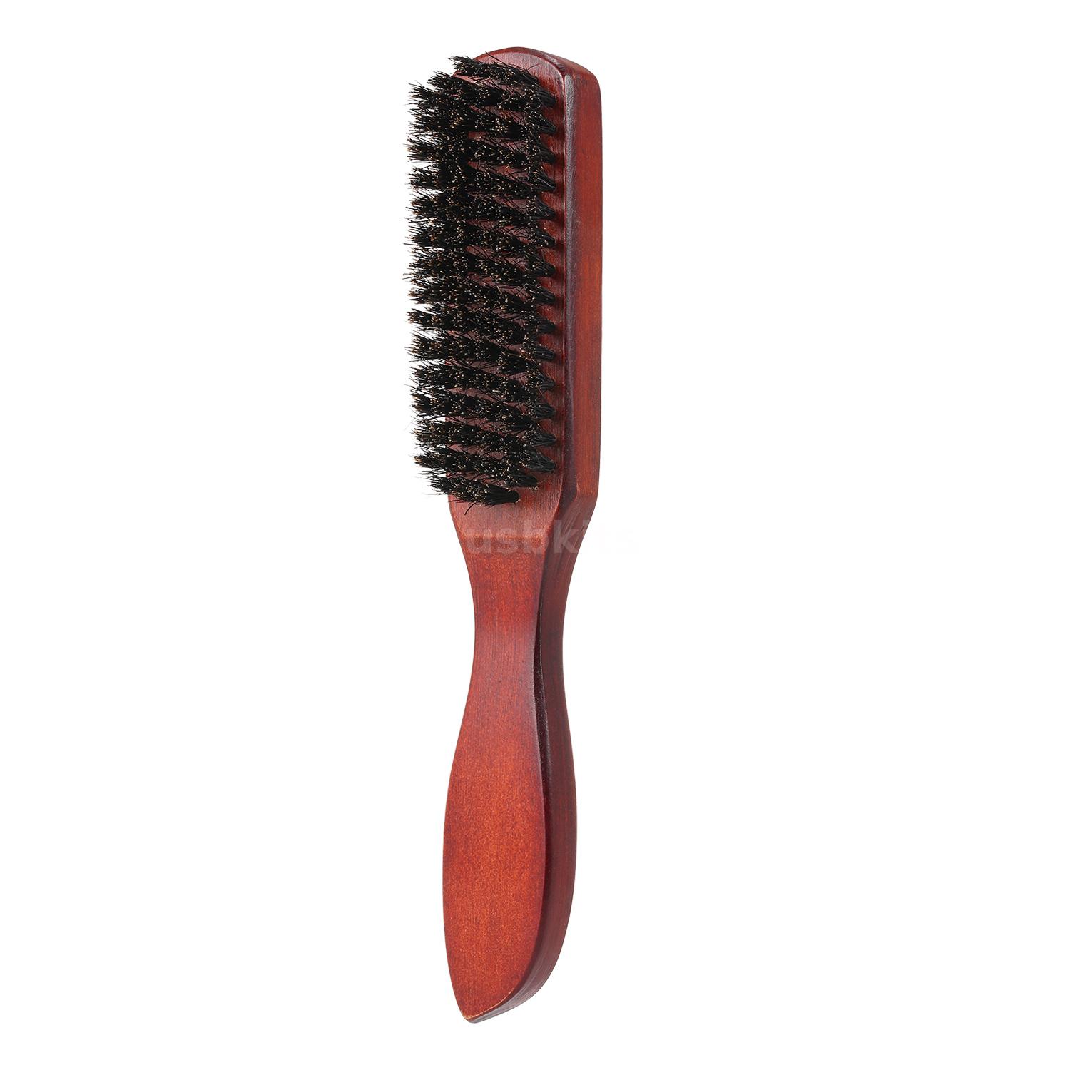 Curved Hard 100% Boar Bristle Wa ve Hair Brush Wooden Handle For Men ...